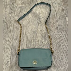Tory Burch Robinson chain mini bag blue saffiano leather